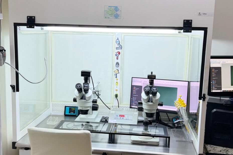 Capela de fluxo laminar do laboratório de embriologia da Fértil