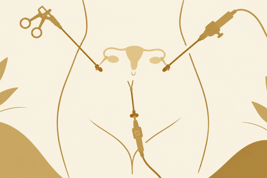 Ilustração de endometriose e laparoscopia