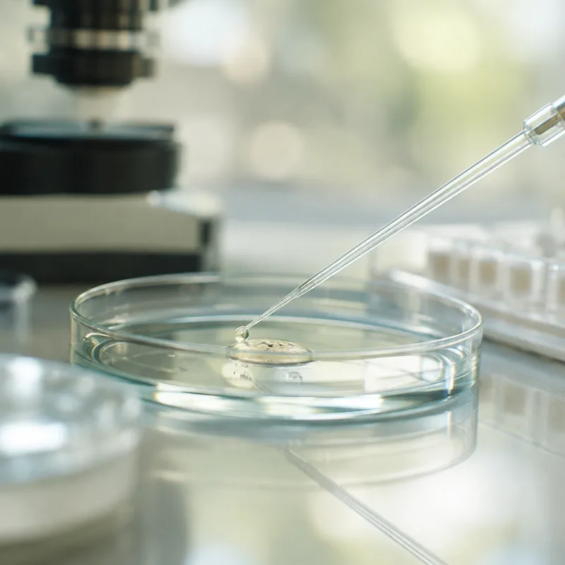 Placa de cultura e micropipeta em laboratório de embriologia – Fertilização In Vitro